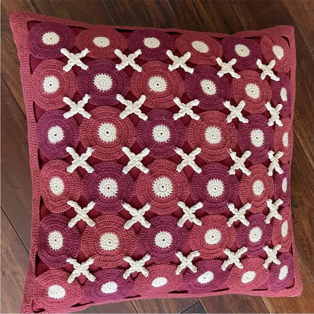 Crate & Barrel crocheted throw pillow 23”